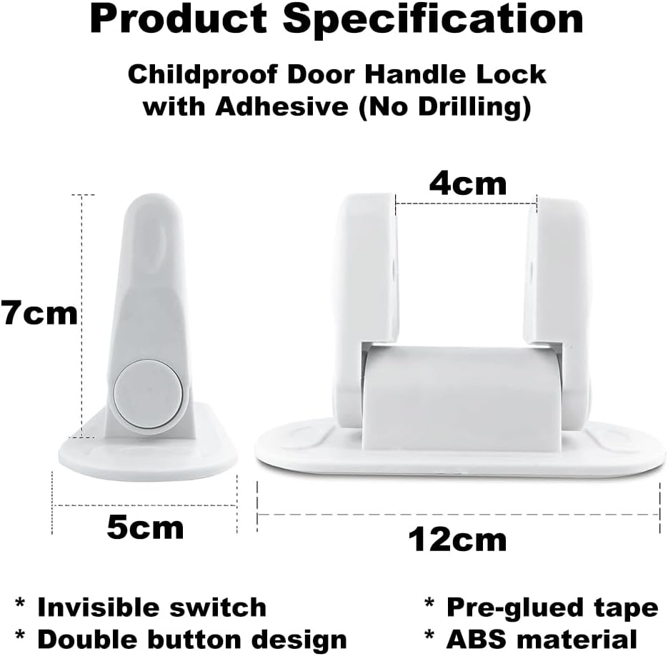2 Pack White Door Lever Lock Childproof Door Latch Locks for Pet Dog Kids Safety Childproof Door Handle Lock with Adhesive (No Drilling) for Door image number 6