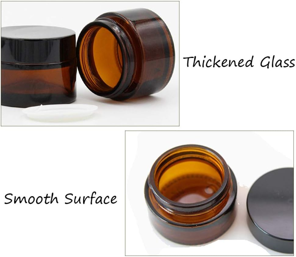 Healthcom 10 Pcs 15G/15Ml Amber Glass Cosmetic Jars Empty Refillable round Vials Pot Travel Containers Bottles Lotion Face Cream Makeup Containers with Liners Lids for Salve Cream Lip Balm Lotion image number 5