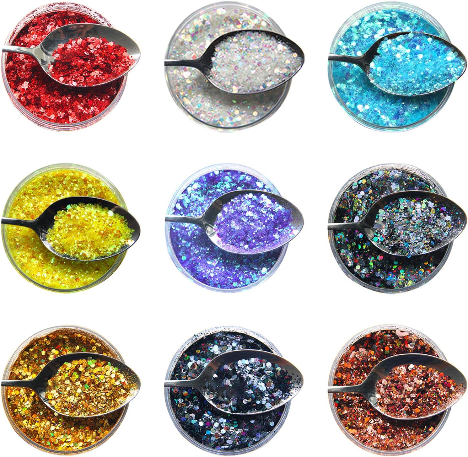 9 Packs Ultra Fine Nail Art Crafts Loose Glitter Powder Dust Metallic Holographic Matte Decoration image number 2