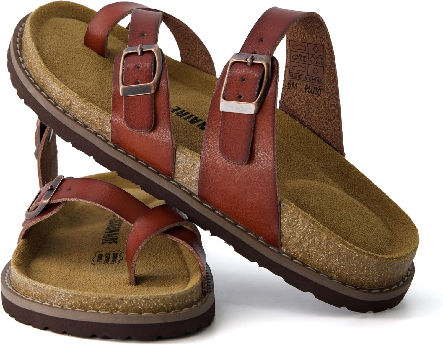 CUSHIONAIRE Pluto Cork Footbed Summer Sandals for Women Comfortable Slides with Adjustable Buckles, Toe Loop & Stitched Design &ndash; Stylish Slip on Women Footwear image number 2