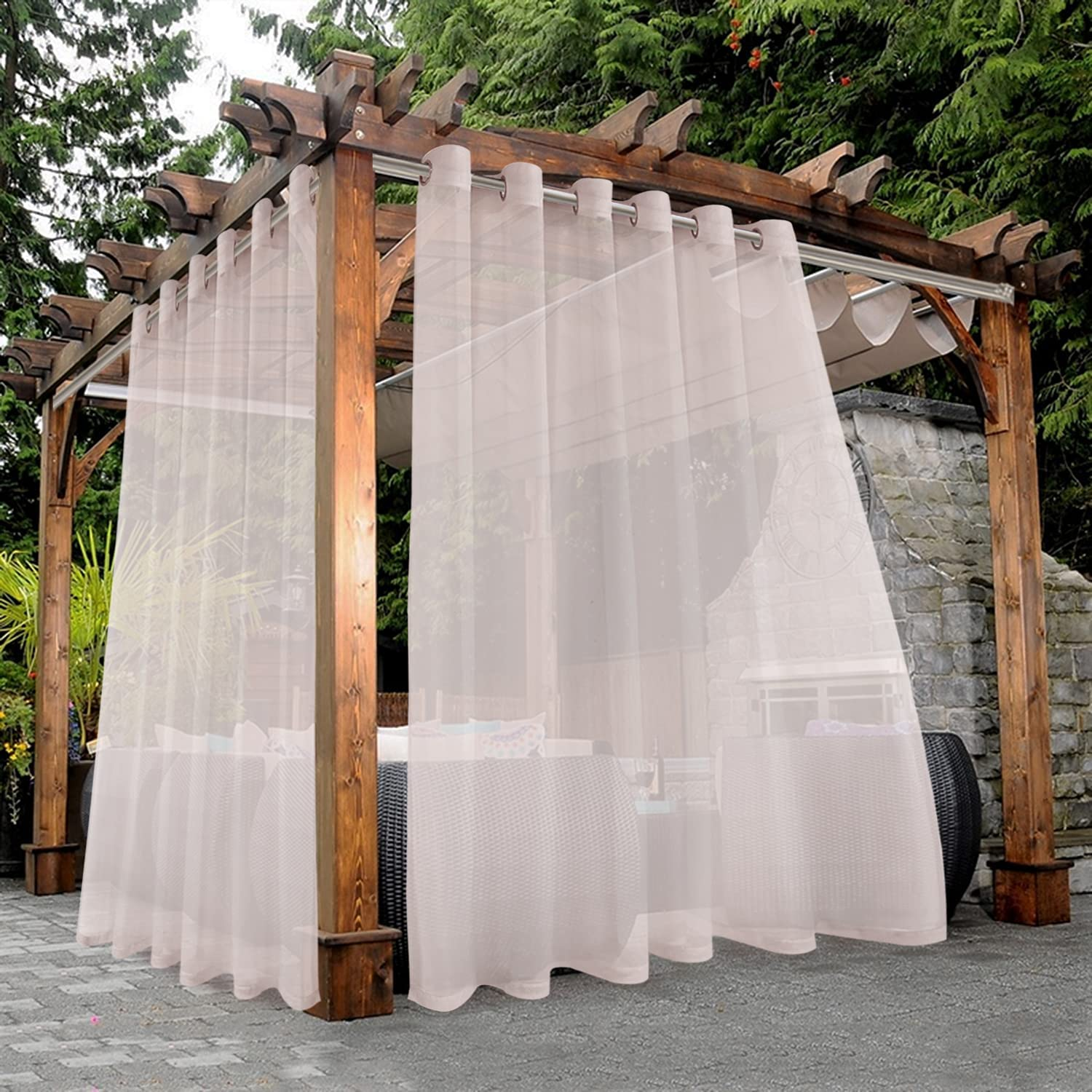 BONZER Sheer Outdoor Curtains for Patio Waterproof - 2 Panels Grommet Indoor Voile Sheer Curtains for Living Room, Bedroom, Porch, Pergola, Cabana, 54 X 84 Inch, Beige