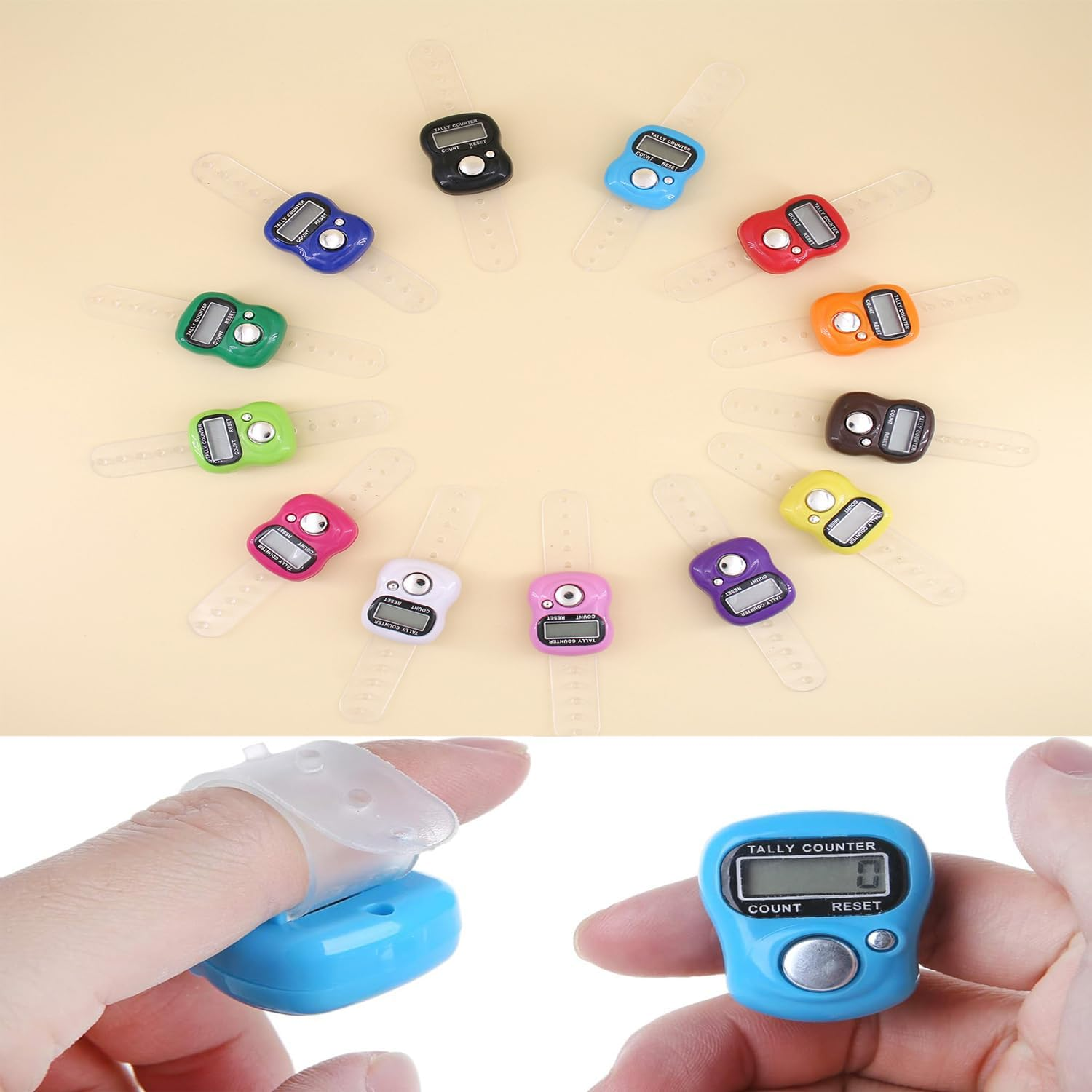Roczential Clicker Counter Counters Electronic Finger Tally Counter 13 Pcs Electronic Finger Tally Counter Mini LCD Digital Display Handheld Pitch Clicker Mini LCD Digital Display Tally Counter image number 5