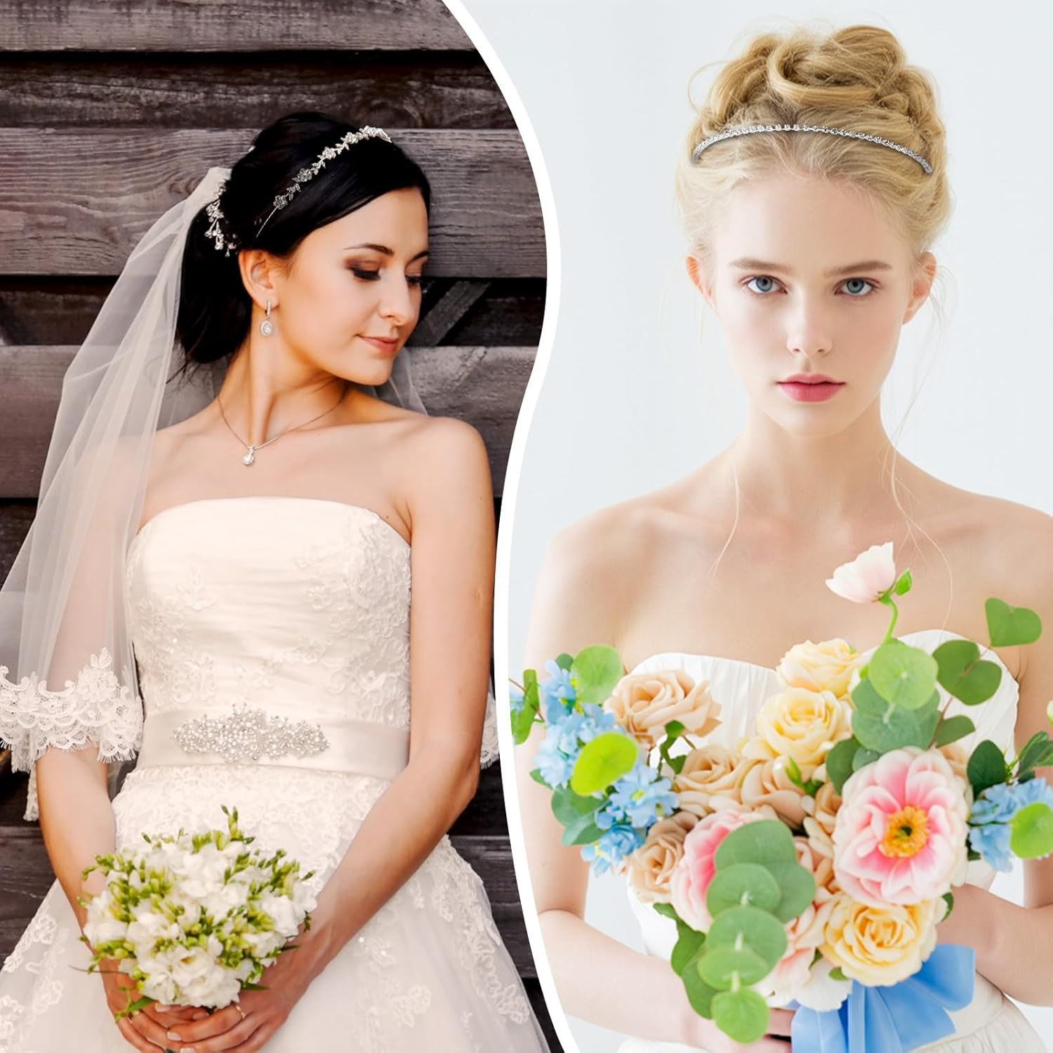 Prasacco Pack of 4 Silver Rhinestone Headband, Wedding Bridal Headband, Rhinestone Headband for Women and Girls, Sparkling Crystal Hair Band for Wedding, Dance, Party, Stage, Daily Life (4 Styles) image number 6