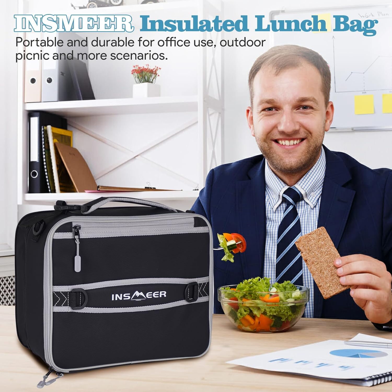 INSMEER Insulated 16L Expandable Lunch Bag, Insulated Lunch Box Cooler Bag with Shoulder Strap &ndash; Lunch Bag for Men, Work, Office & Picnic image number 6