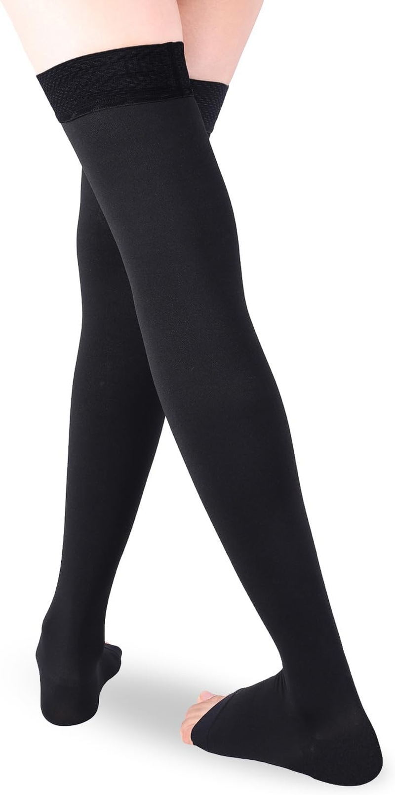 Medical Compression Socks Stockings 20-30 Mmhg Geman Tech Support Hose for Women (Black/Beige, Open Toe)