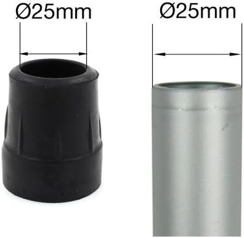 Qty: 4X 25Mm Heavy Duty Rubber Ferrules Tips for Walking Sticks Crutches Zimmer Frames - Black - by Lifeswonderful