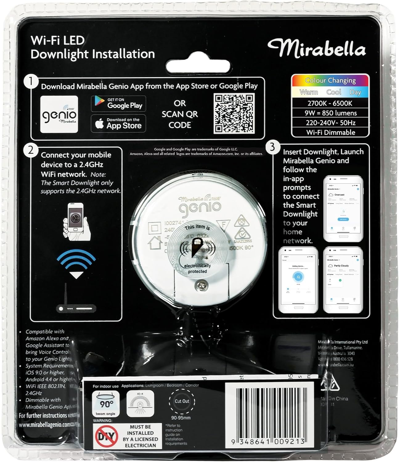 Wi-Fi LED Downlight 9W 850Lum RGB + CCT 2700K-6500K Dimmable Flex & Plug 1.2M image number 3