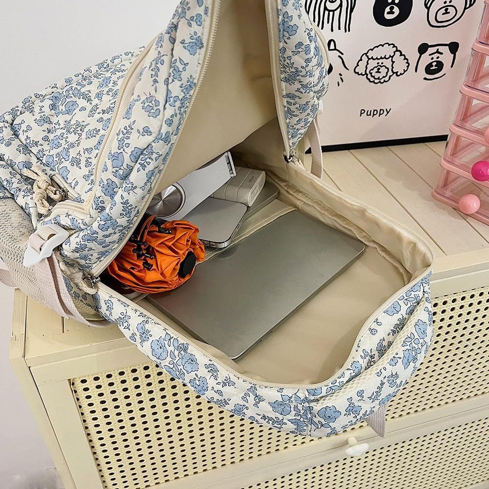 Coquette Backpack &ndash; 3-In-1 Floral Quilted Daypack Set, Aesthetic Nylon Rucksack with Crossbody Bag 2025