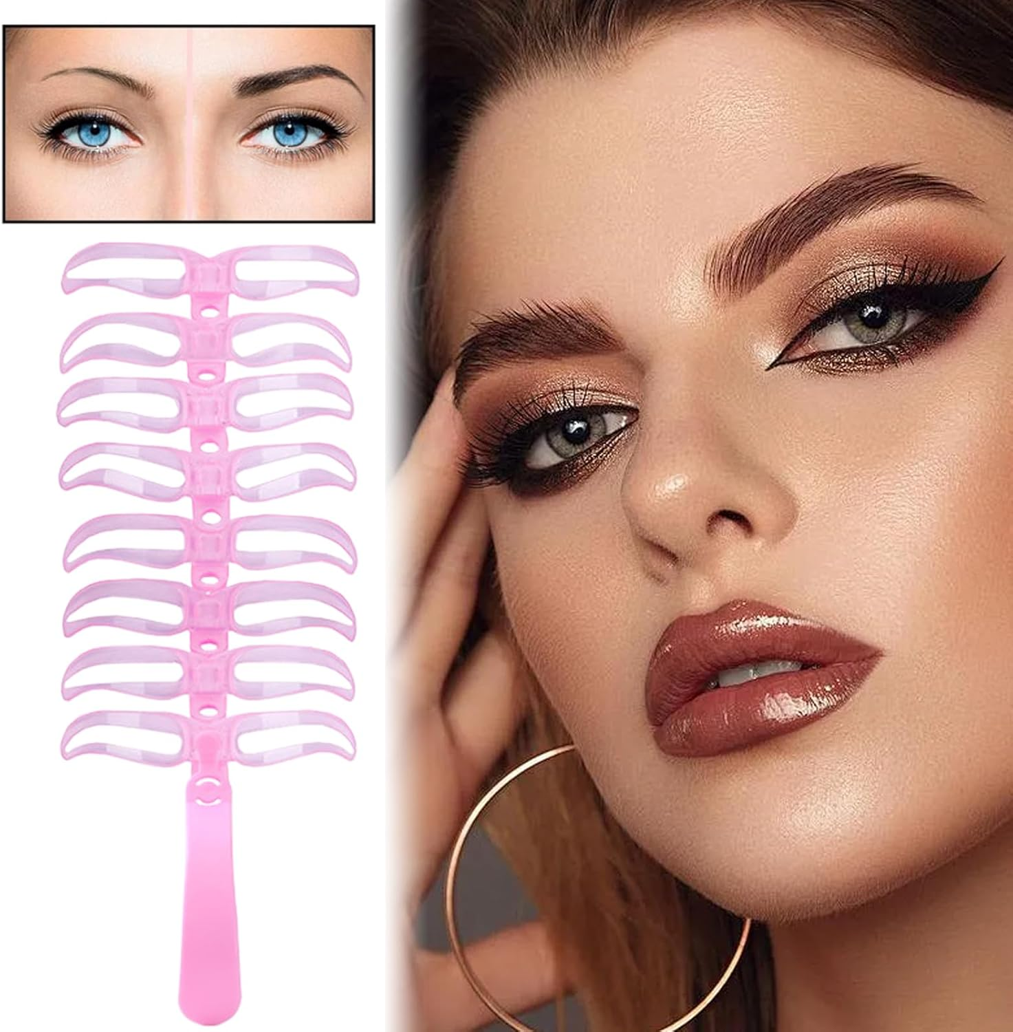 Eye Brow Stencils for Women - 8-Style Brow Drawing Guide - Washable Portable Eyebrow Templates for Makeup Travel Daily Use Party - Pink image number 6