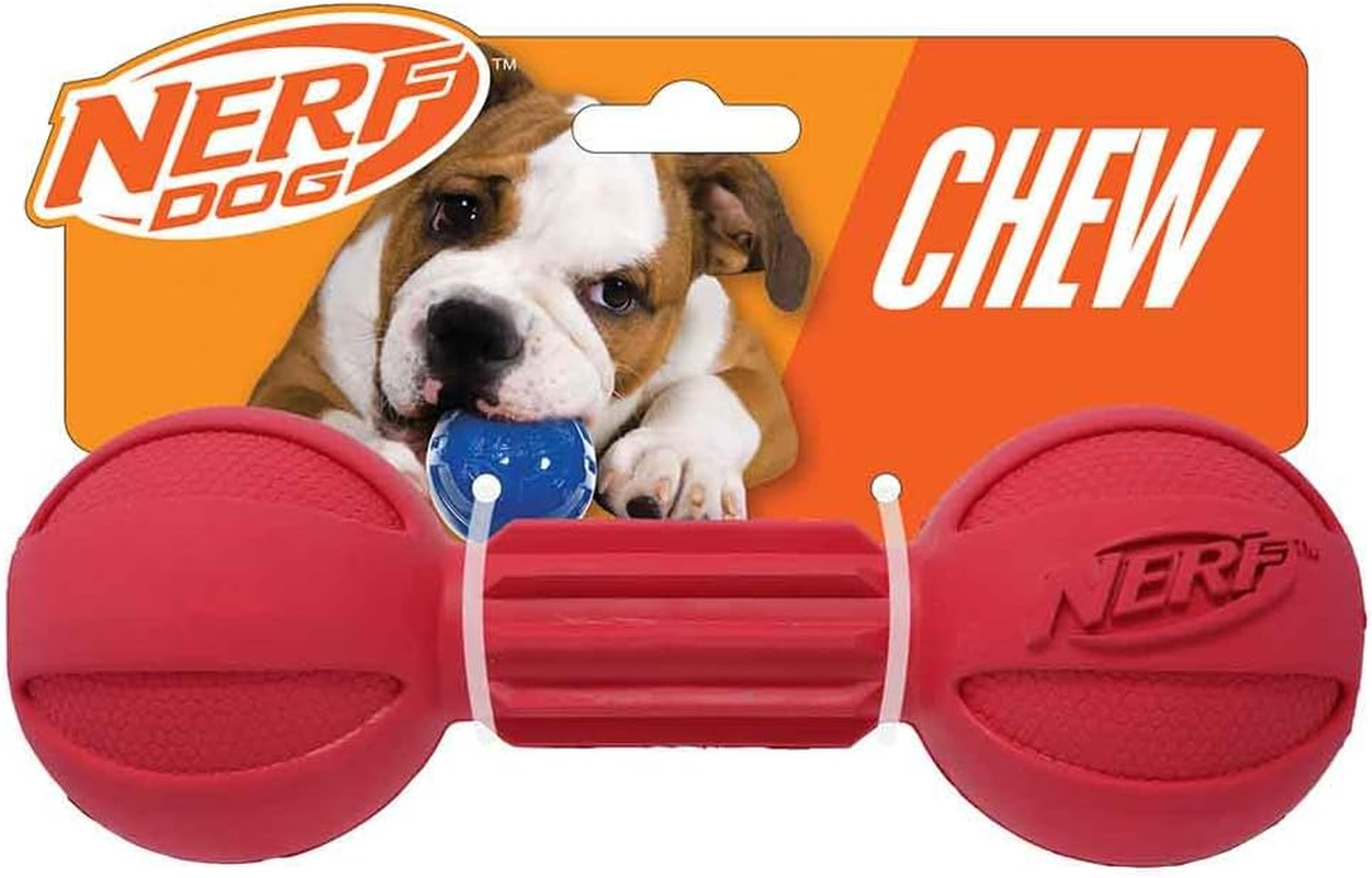 Nerf Dog Barbell Chew Dog Toy, Large, Red Medium