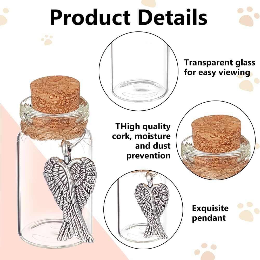 WEBEEDY 6 Pcs Memorial Bottle for Pet,Pet Memorial Urns Small Glass Jars Dogs & Cats Memorial Glass Keepsake with Silver Pendant for Pet Owner Remembrance Sympathy Condolence Gift