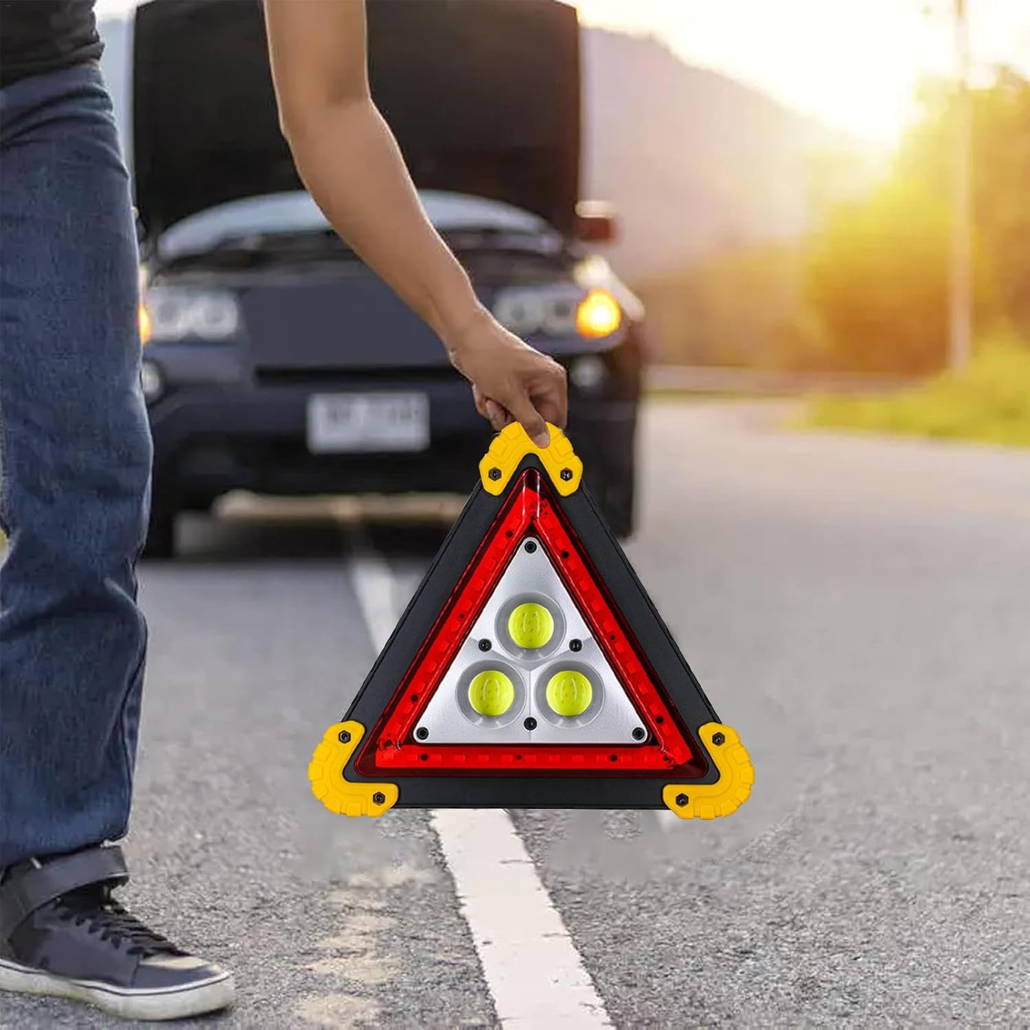 Safety Warning Lights, Hazard Warning Lights, Car Triangle LED Lights, Foldable Waterproof Triangle Lights, Portable Bright & Eye-Catching Lightweight Safety Sign for Roadside Emergencies image number 5