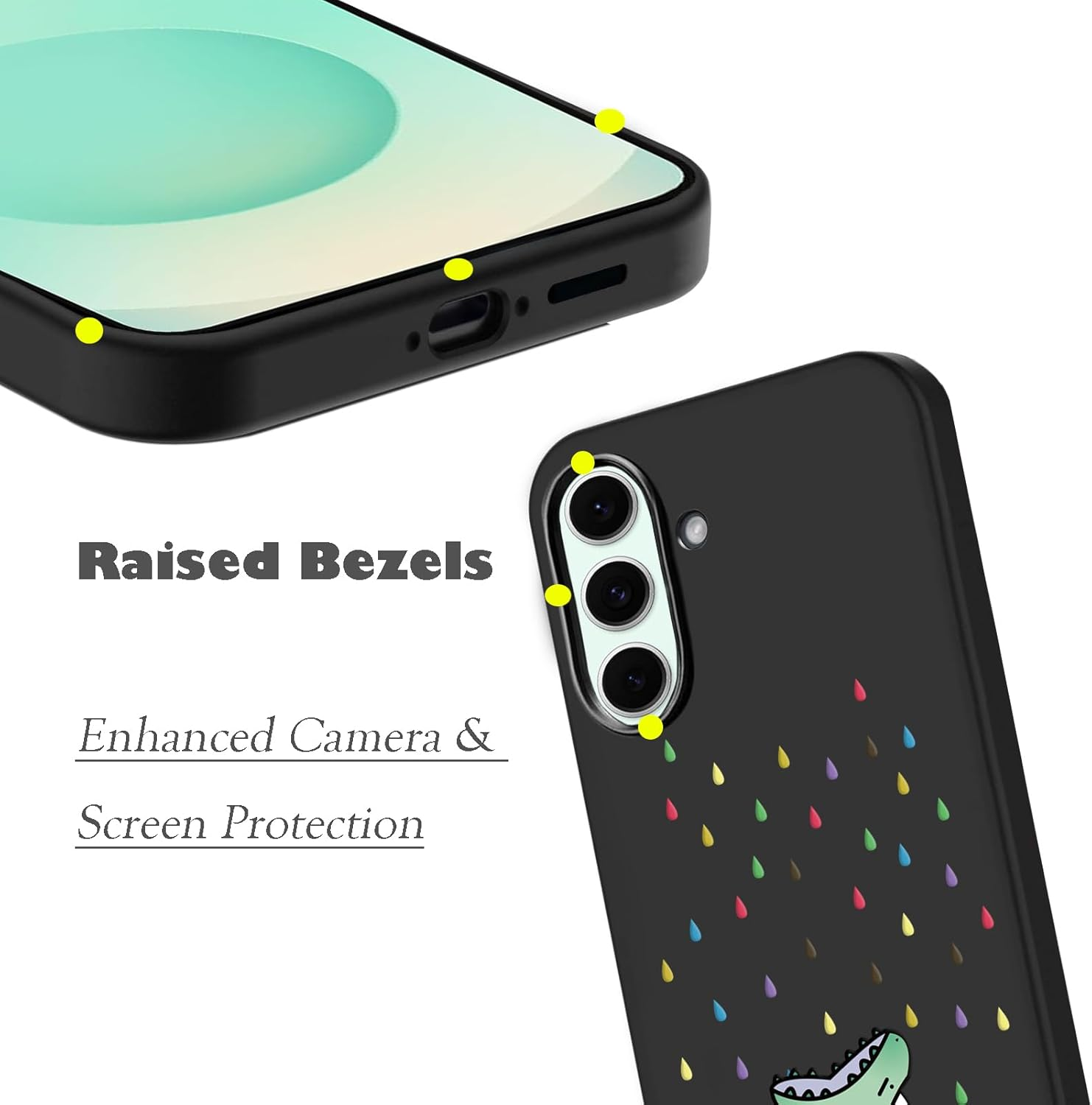 Unov Case Compatible with Galaxy S25 Case with Design Soft TPU Shock Absorption Slim Embossed Pattern Black Protective Back Cover(Rainbow Dinosaur) image number 4