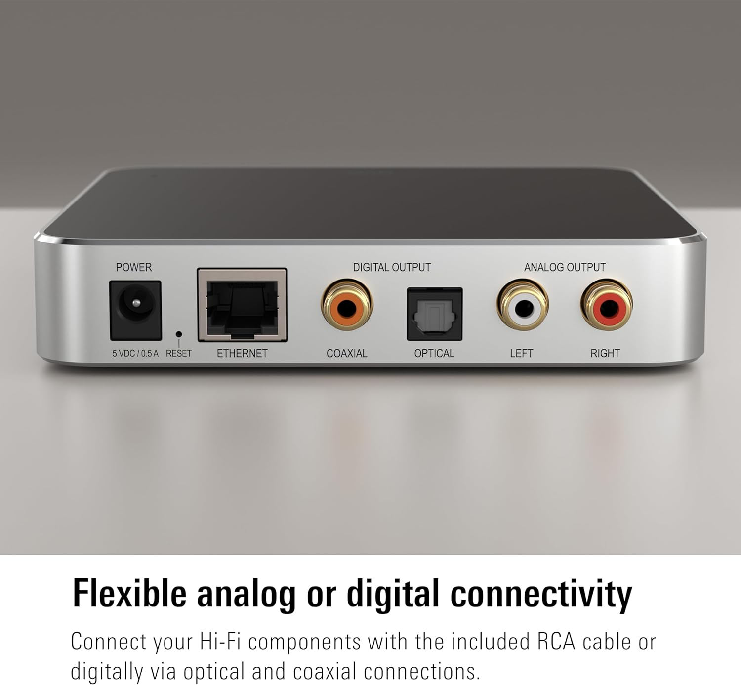 Eve Play (Apple Home) &ndash; Audio Streaming Interface for Airplay, Upgrade to Airplay Audio Streaming, Latency Compensation, Digital-To-Analog Converter, Three Audio Outputs, Ethernet, 2.4/5 Ghz Wi-Fi