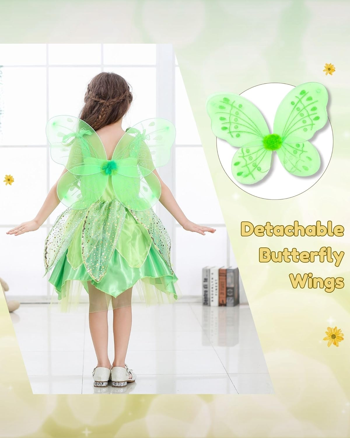 Dressy Daisy Green Fancy Fairy Halloween Costume Birthday Party Dress up with Butterfly Wings for Toddler Girls Size 1 to 14