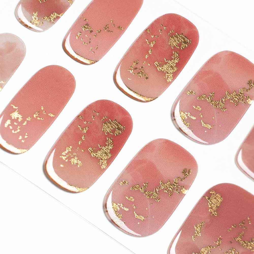 DANNI & TONI Semi-Cured Gel Nail Foils (Nude Mirage) Nude Tone Gold Cat'S Eye Shiny Nail Set UV Gel Nail Foil Nail Stickers Nail Design Self-Adhesive Wraps 28 Stickers