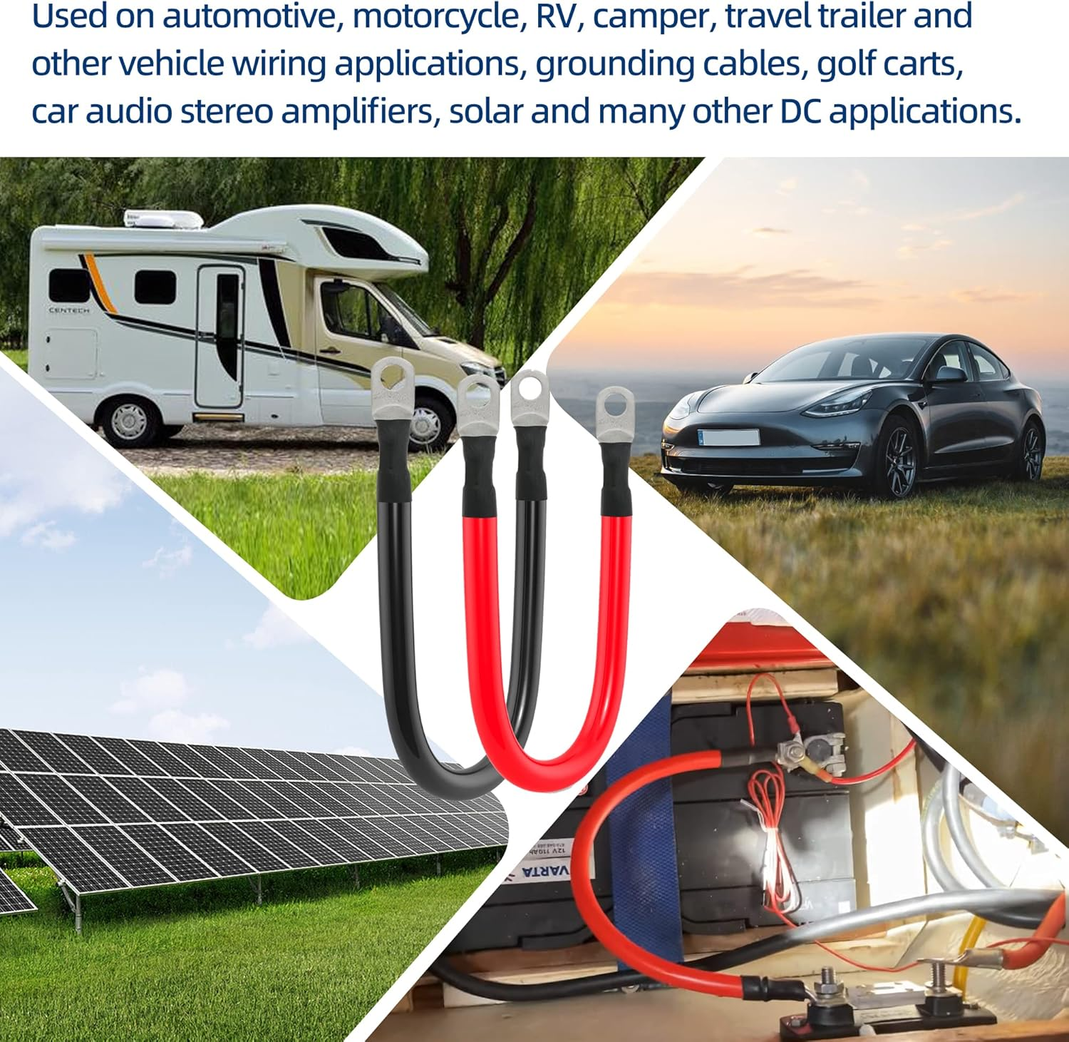 1/0 AWG Gauge Battery Cable Power Inverter Cables with 3/8 Inch Lugs for Solar Marine RV Car Truck Tractor Motorcycle 2Pcs (1FT) image number 5