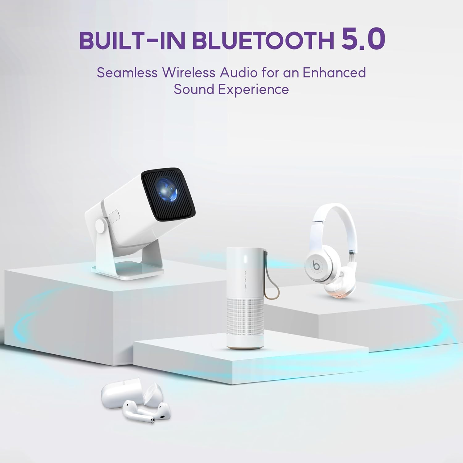 Alliums Mini Projector with 5G Wifi, 1080P Supported, Portable Projector - Bluetooth Speaker, PS5 & Phone Compatible Smart Auto Vertical Correction, 180&deg; Rotatable for Bedroom, Home Theater & Gaming image number 4