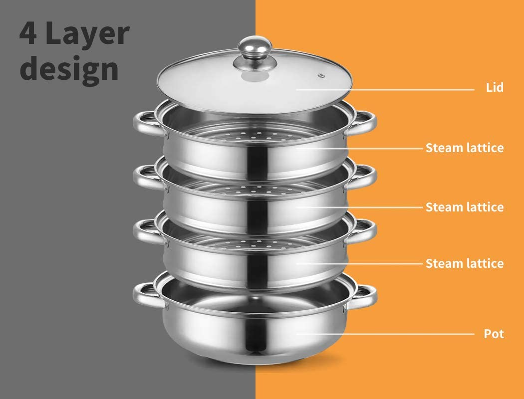 TOQUE Stainless Steel Steamer 4 Tier Meat Vegetable Cookware Hot Pot Kitchen image number 2