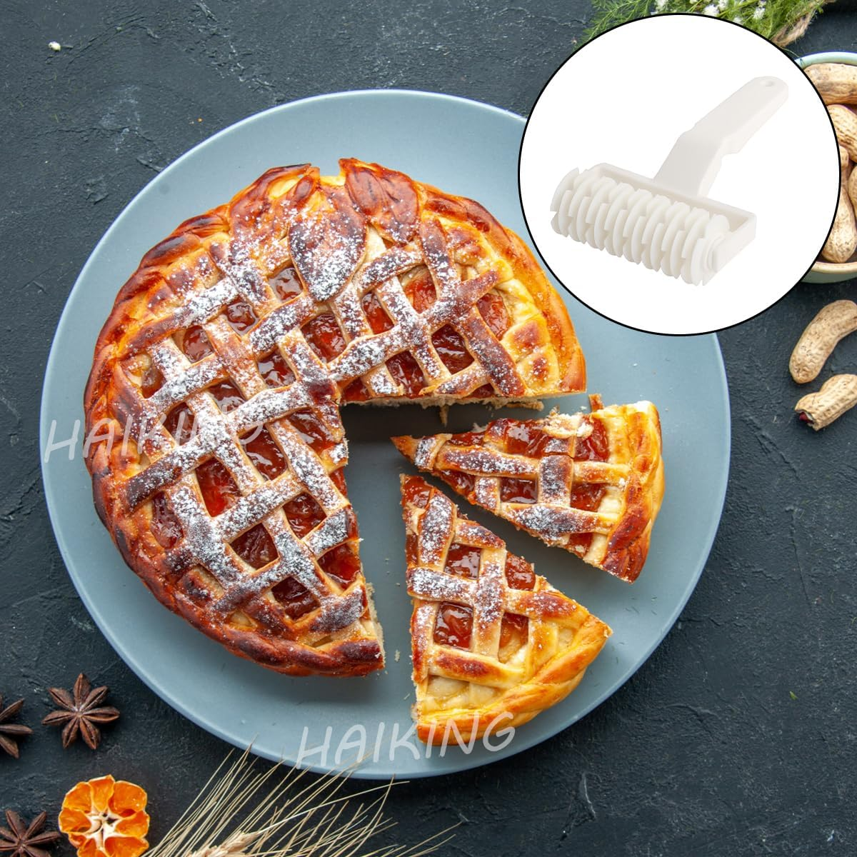 HAIKING Pizza Lattice Roller, 1 Pcs White Plastic Hobbing Kitchen Bakery Baking Tool for Cookie, Bread, Pie, Pizza (12 X 19Cm/4.72 X 7.48In) image number 5