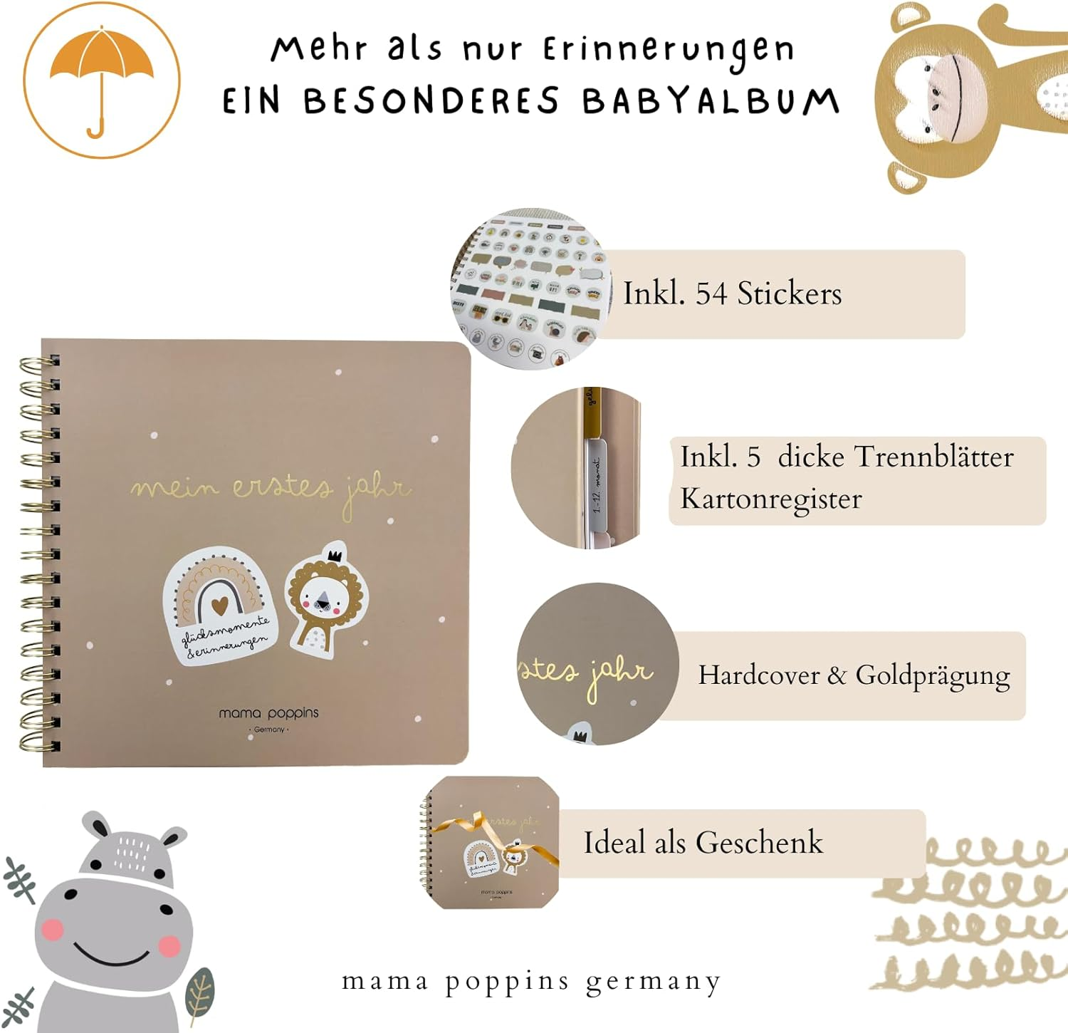 Baby Album My First Year, Memory Book to Fill In, Baby Diary with 5 Index Dividers and 54 Stickers image number 5