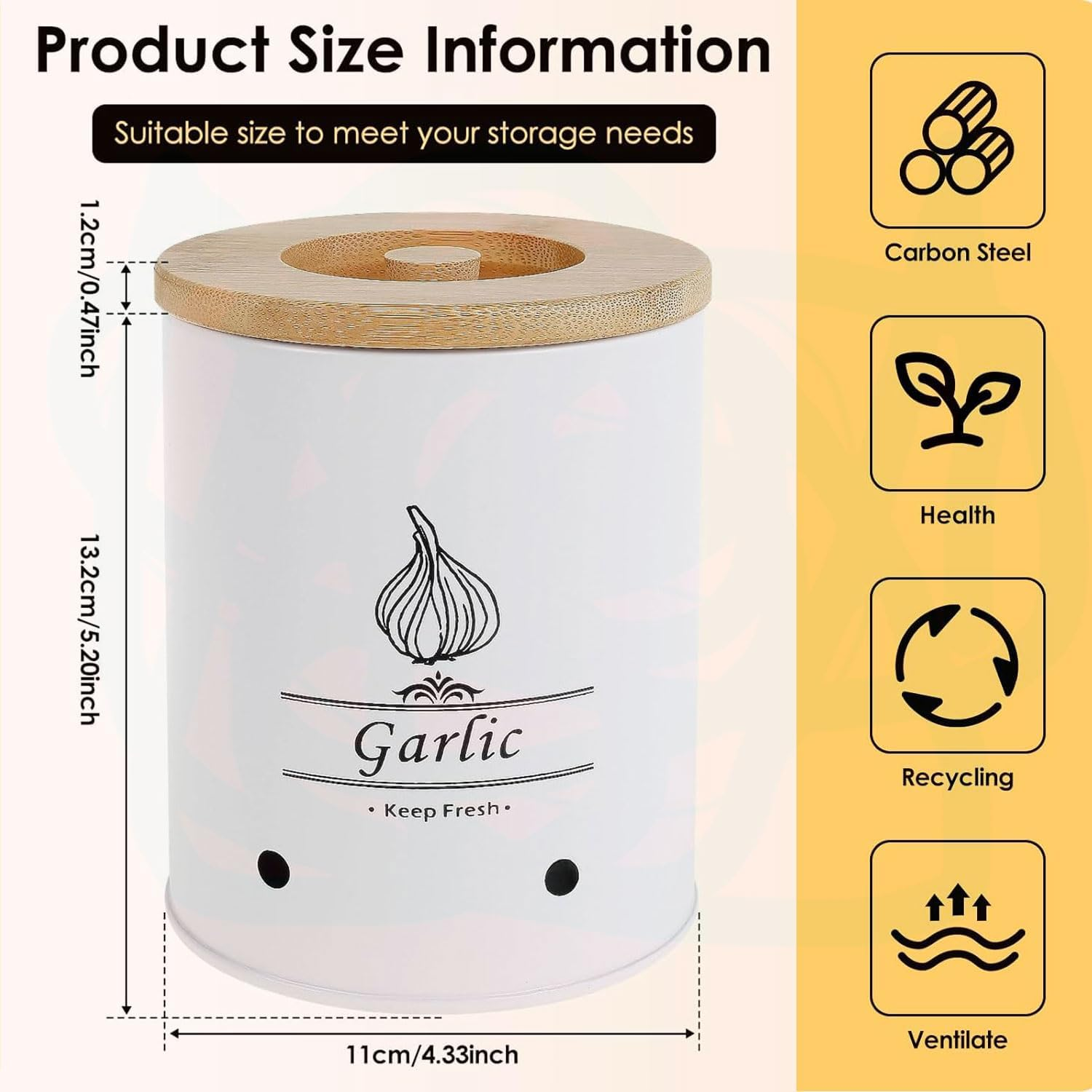 Large Ceramic Garlic Keeper, with Wood Lid Ventilated Garlic Storage Container Garlic Storage Container for Counter Garlic Storage Box Large Capacity Garlic Saver for Kitchens (White) image number 1