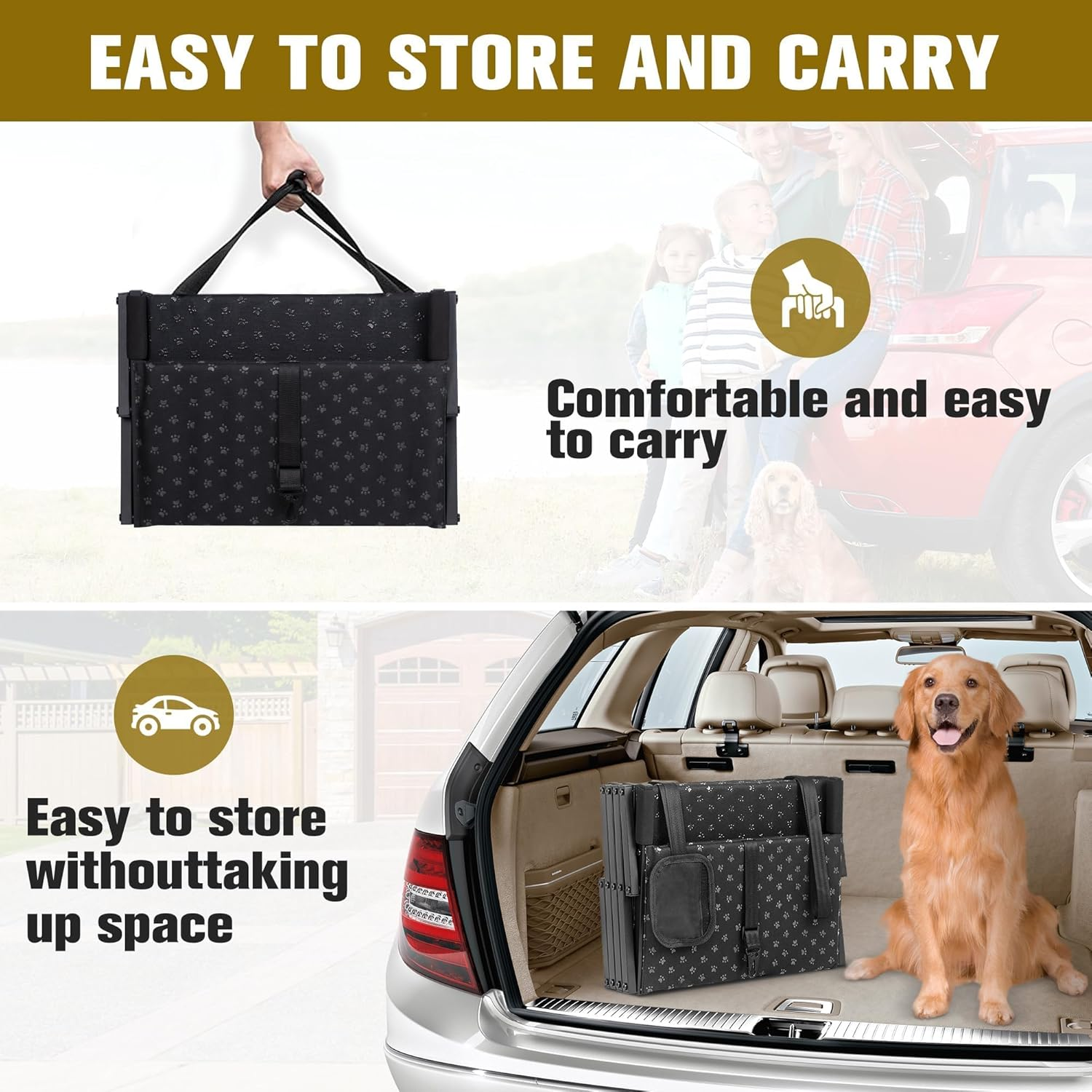 Dog Stairs for Car - Foldable Dog Ramps for Large Dogs with Non Slip Surface, Portable Dog Steps for Cars and SUV, Truck, Support up to 200 Lbs image number 1