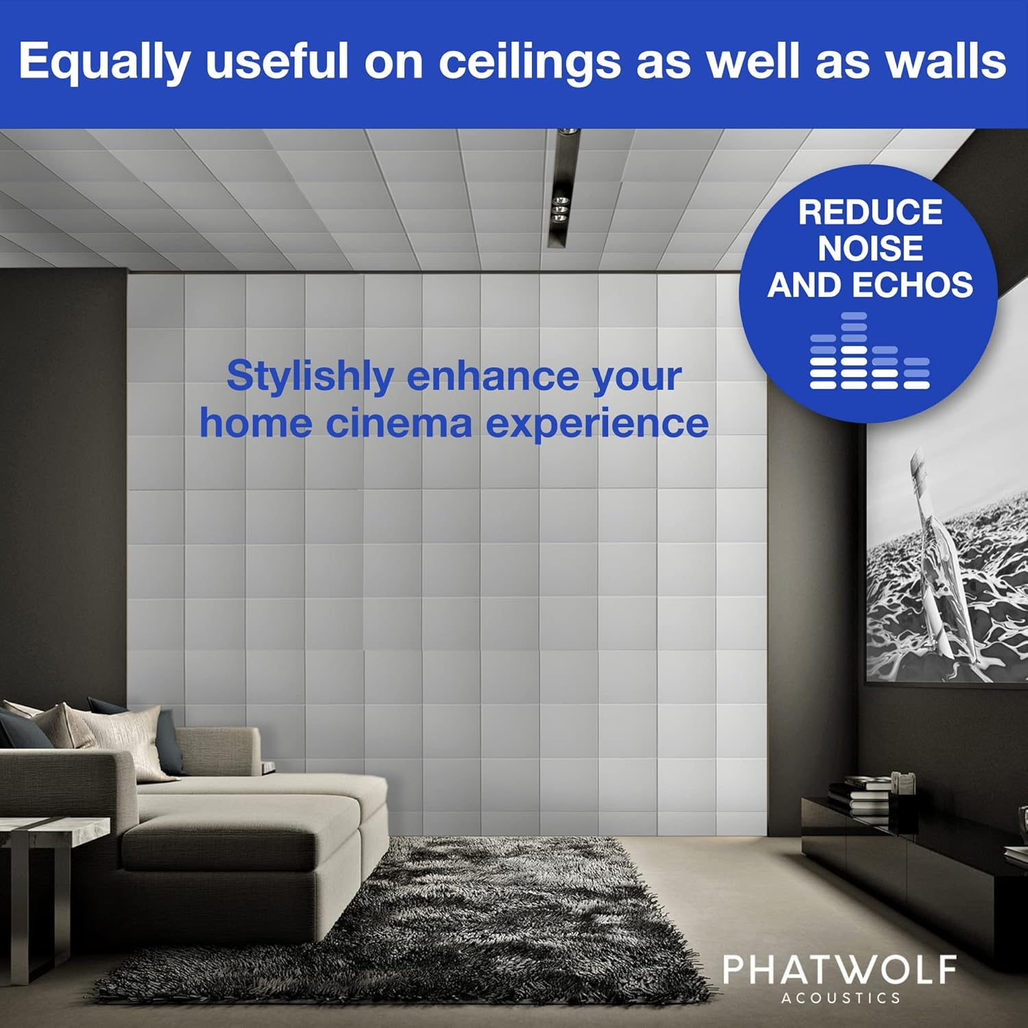 Acoustics Sound Proof Panels for Walls &ndash; 12-Piece Foam Sound Squares with Self-Adhesive Tape &ndash; Easy Setup Acoustic Panels - Sound Proof Padding for Home, Office, Rehearsal Room - (White) image number 5