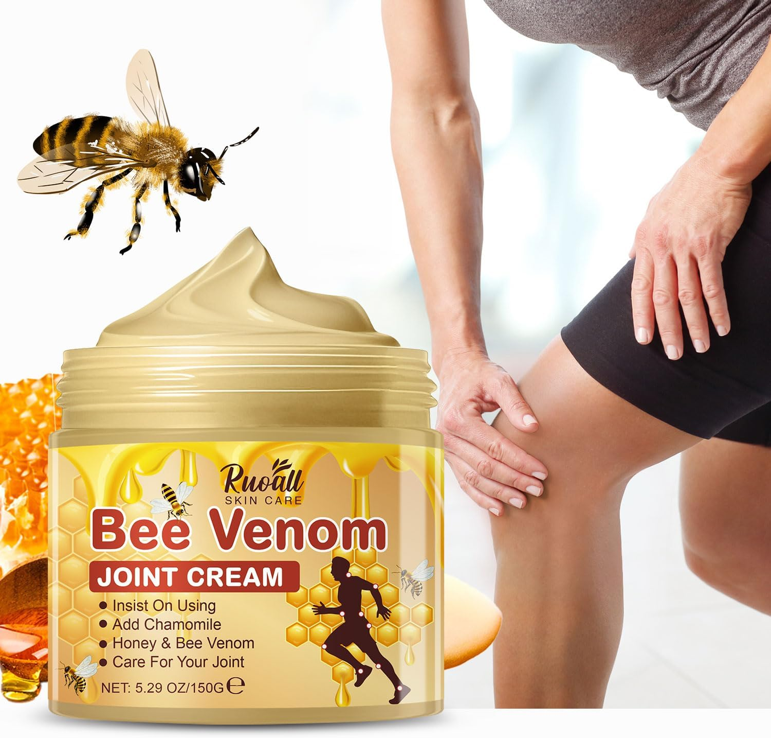 Bee Venom Joint Cream with Chamomile & Honey &ndash; Natural Pain Relief for Joints, Muscles & Arthritis &ndash; Soothes Aches & Stiffness - 150G image number 1