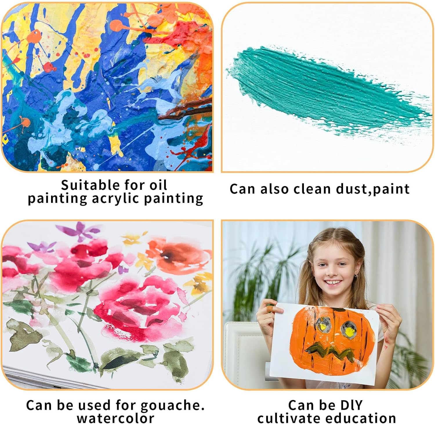 Thinp 3 Pcs Flat Paddle Paint Brush Set,Wide Paint Brush Large Paint Brush 3/4/5 Inch Paint Brush with Poplar Handle Art Paint Brush Wool Paint Brushes Flat Paint Brush for Oil and Acrylic Paints image number 3