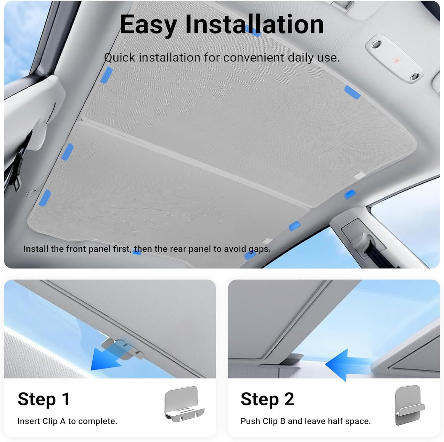 2025 Tesla Model Y Juniper Sunshade Roof &ndash; Foldable Glass Roof Shade [No Sag, No Gaps], Heat-Resistant Layer, Magnetic Fit, 2-Piece Set Gray Interior Accessories for New Model Y
