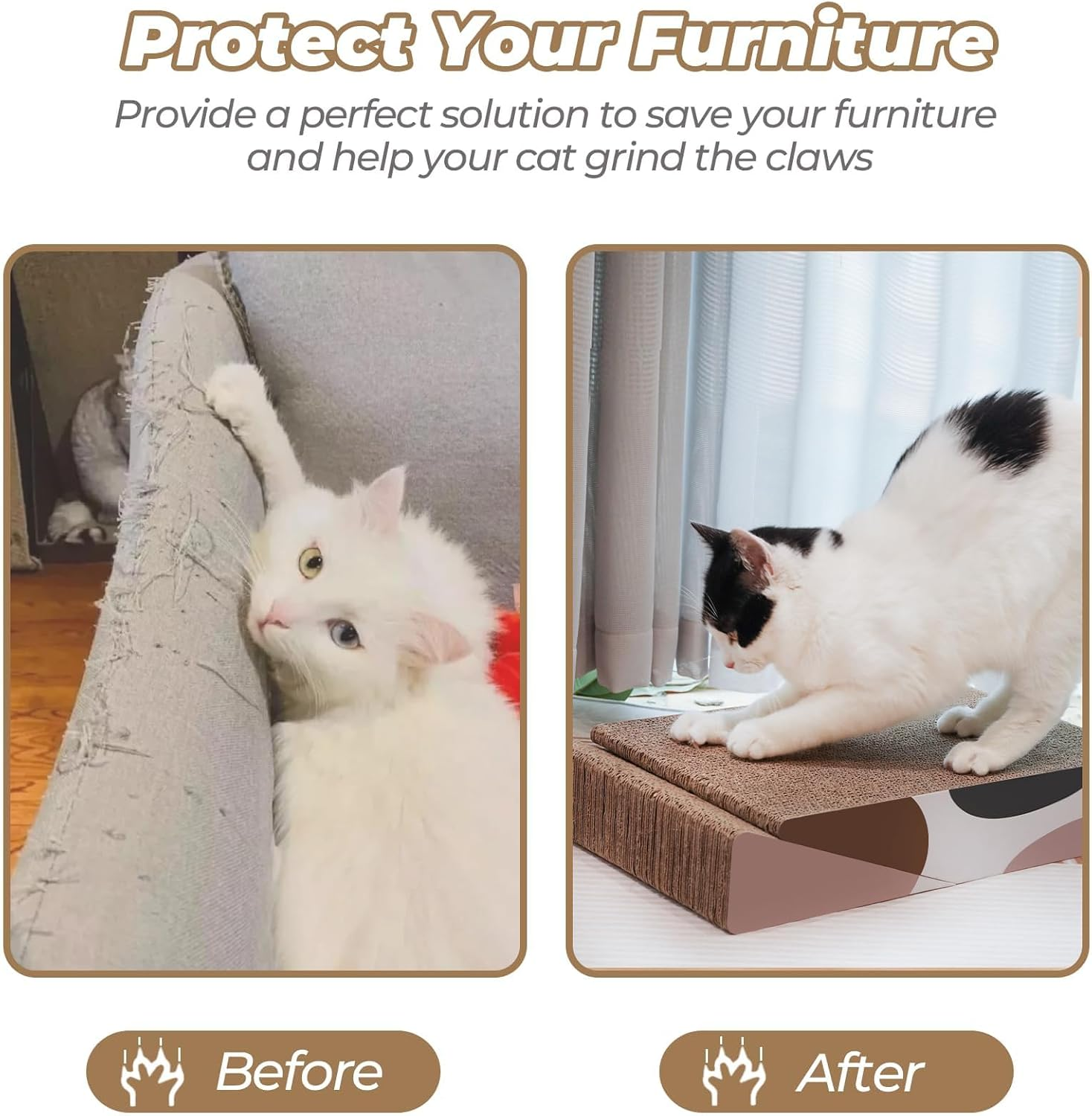 Comsaf Cat Scratcher Triangle, Foldable Cat Scratching Cardboard,Slope Corrugated Scratch Pad, Scratching Lounge Bed for Cat Kitten Kitty, Multiple Scratching Angles, Protecting Furniture, Reversible image number 6