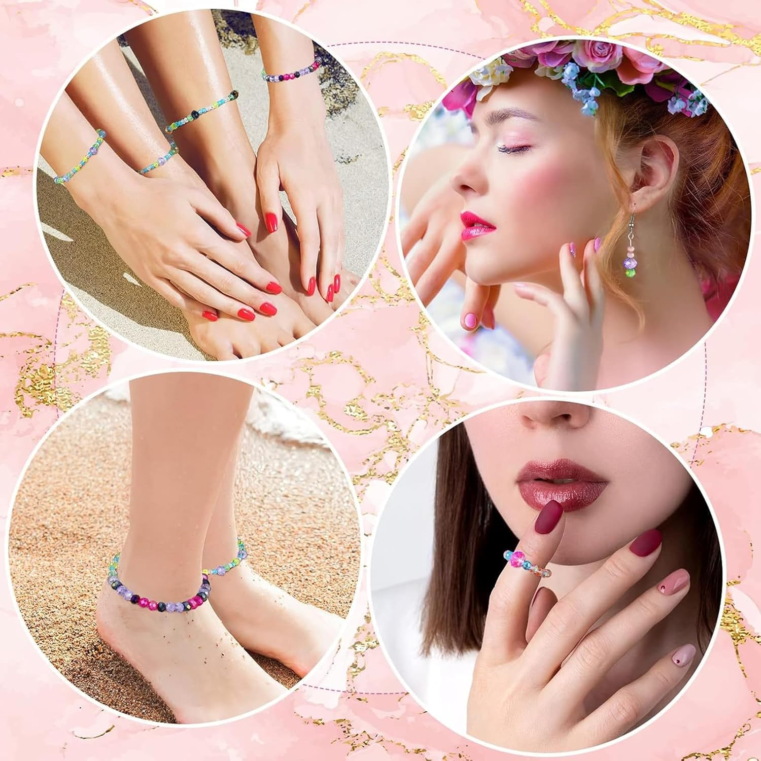 900 Pcs Crystal Glass Beads Kit,Mixed 4-6-8Mm Crystal Beads,Diamond Bead for Jewelry Making, DIY Necklaces, Earrings,Bracelet Crafts (Multi-Colored)