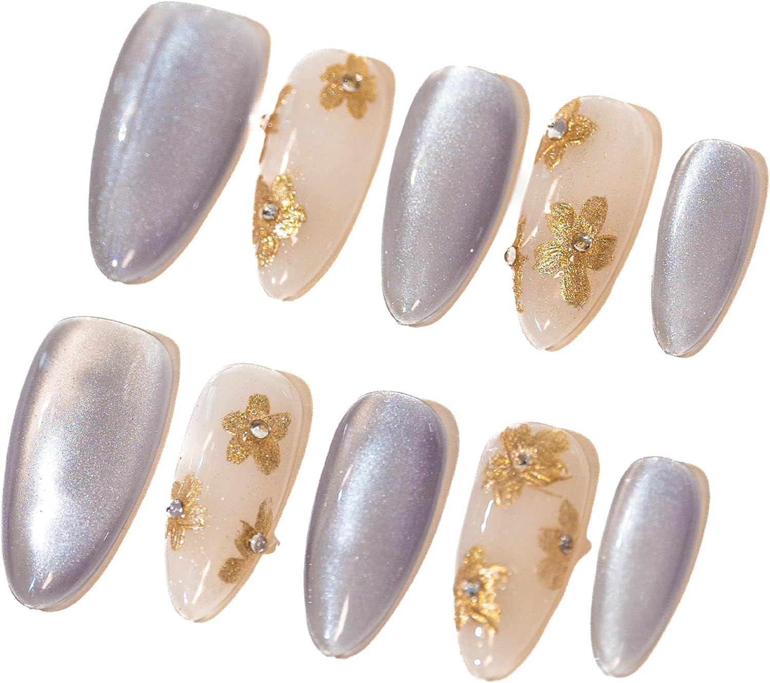 Sun&Beam Nails Handmade Press-On Medium Long Amlond Red Nude Beige French Cherry Sweet Design Fashion False Nail Tips 10 Pcs Set (#217 L)