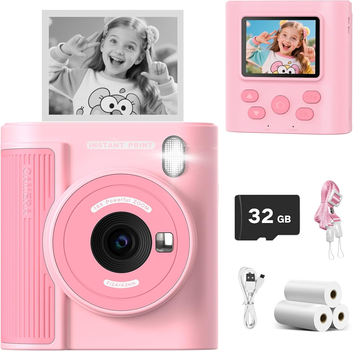 Mgaolo Kids Camera with Instant Print, Thermal Printing Digital Camera Toy for 3-12 Years Old Children, Safe Ink-Free Design, Present for Creativity & Learning (Purple)