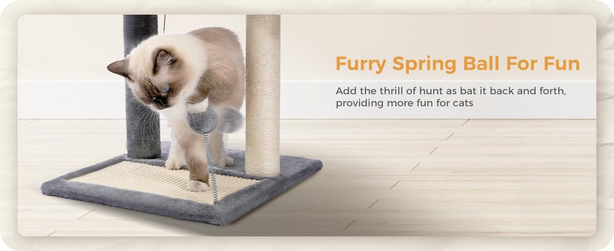 Cat Tree Scratching Post with Soft Perch Nest Sisal-Covered Scratch Posts and Pads， and Cat Toy with Two Plush Balls Is Perfect for Playing with Kittens and Cats