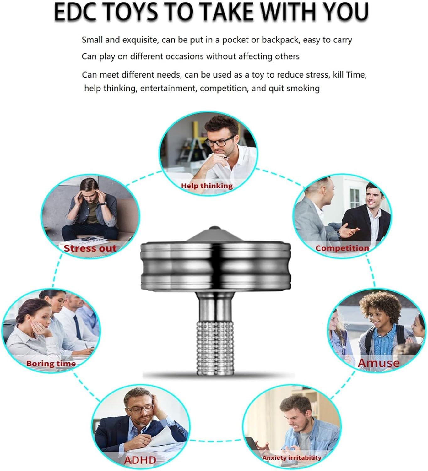 Premium Stainless Steel Spinning Top, Great CNC Machined Made, Perfectly Balanced, Spin Long Time, Easy to Twirl, Time Killer, Kinetic Desktop EDC Fidget Toys (M, Silver)