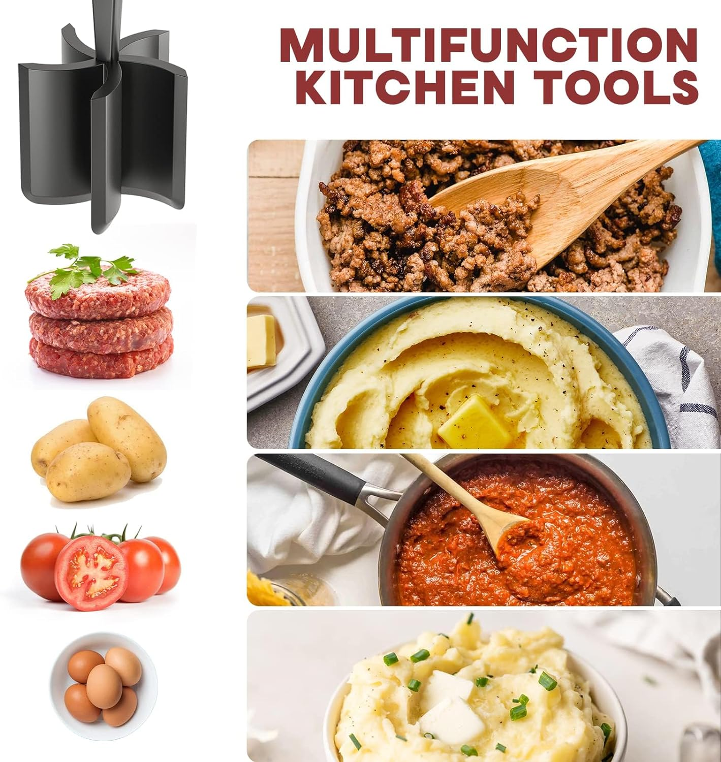 2PCS Meat Chopper Hamburger Chopper Premium Heat Resistant Masher and Smasher for Hamburger Meat, Ground Beef, Ground Turkey and More, Nylon Ground Beef Chopper Tool and Meat Fork image number 4