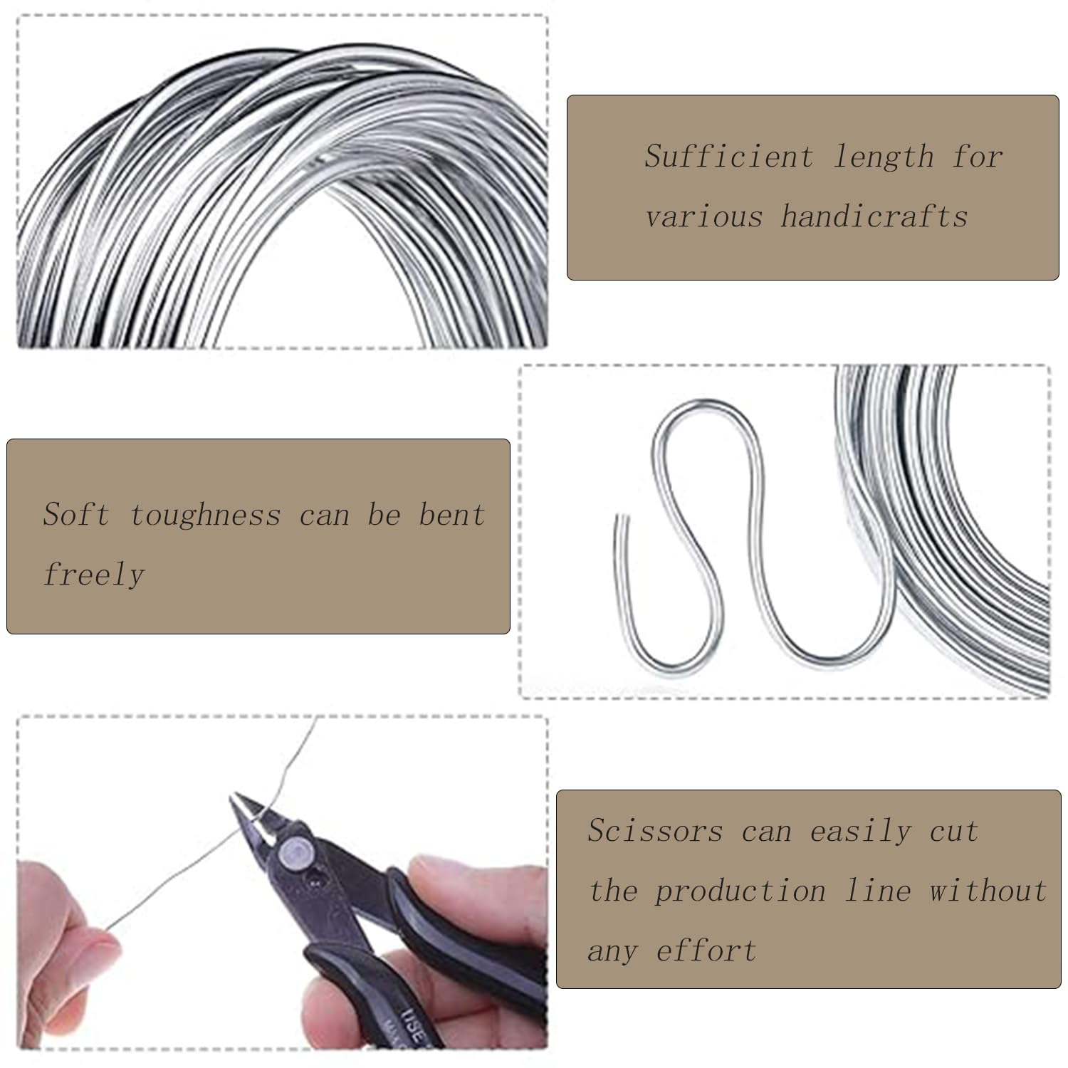 4Rolls Aluminum Craft Wires, 3Mm*5M, 2Mm*5M, 1.5Mm*5M, 1Mm*5M Silver Aluminum Wire, Flexible Bendable Craft Metal Wire, Jewelry Craft Aluminum Wire for Sculpting Armature DIY Skeleton Making image number 2