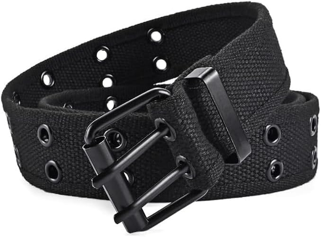 Grommet Canvas Belts Two-Hole Jeans Vintage Buckle Punk Belts for Men and Women image number 3