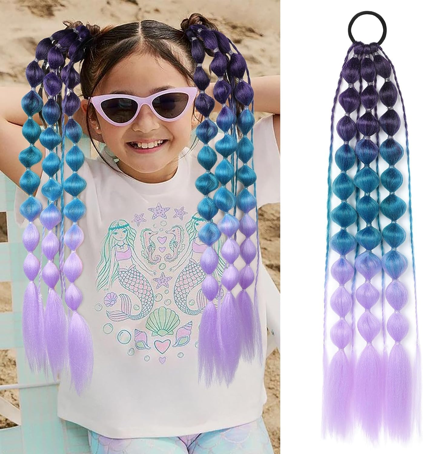 2 PACK Colorful Hair Extensions, POIUNA Upgrade 24" Long Braiding Hair Hair Extensions Braid Synthetic Fiber Hair for Women Girl Bubble Braid (Blue) (Purple)