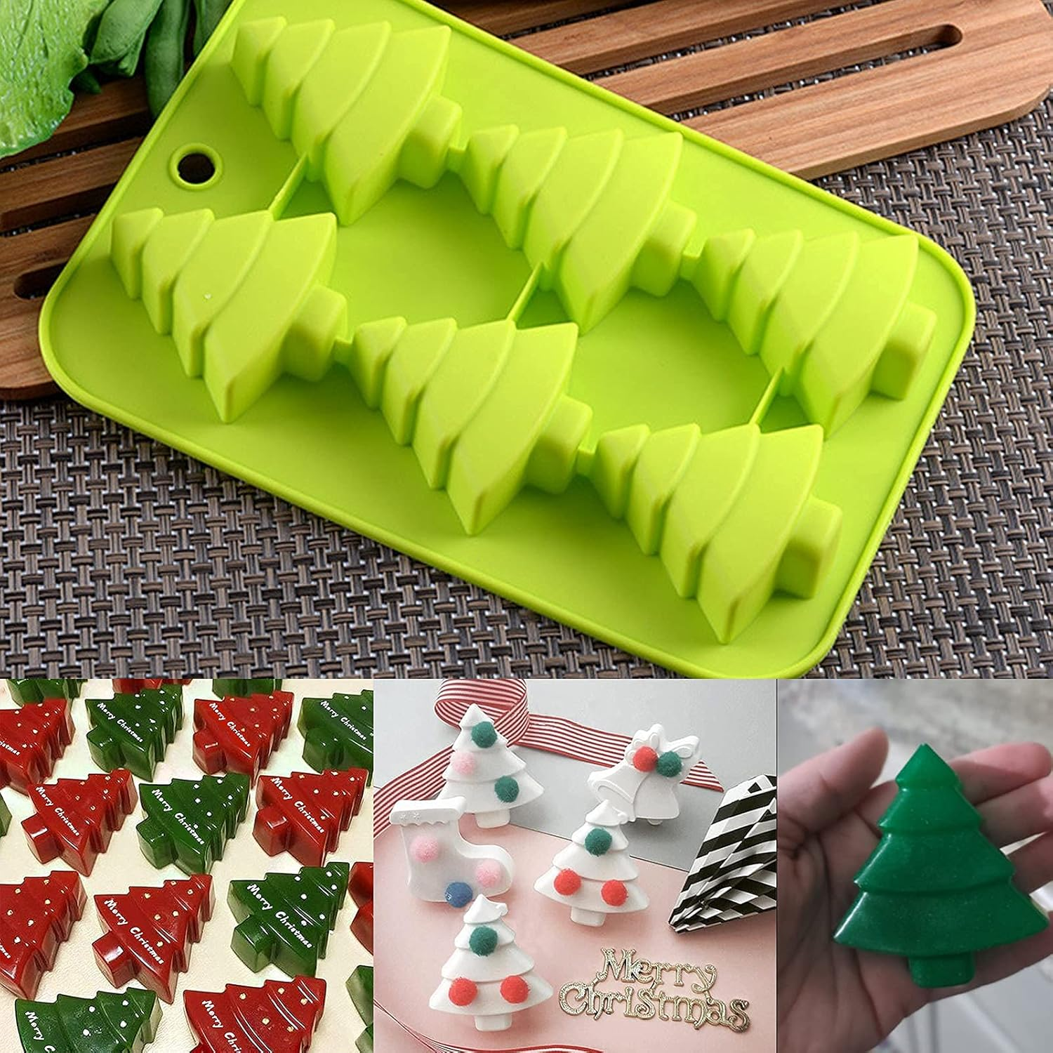 6 Christmas Tree Silicone Molds, Multipurpose Baking Trays, Non-Stick, Heat Resistant, Green image number 6