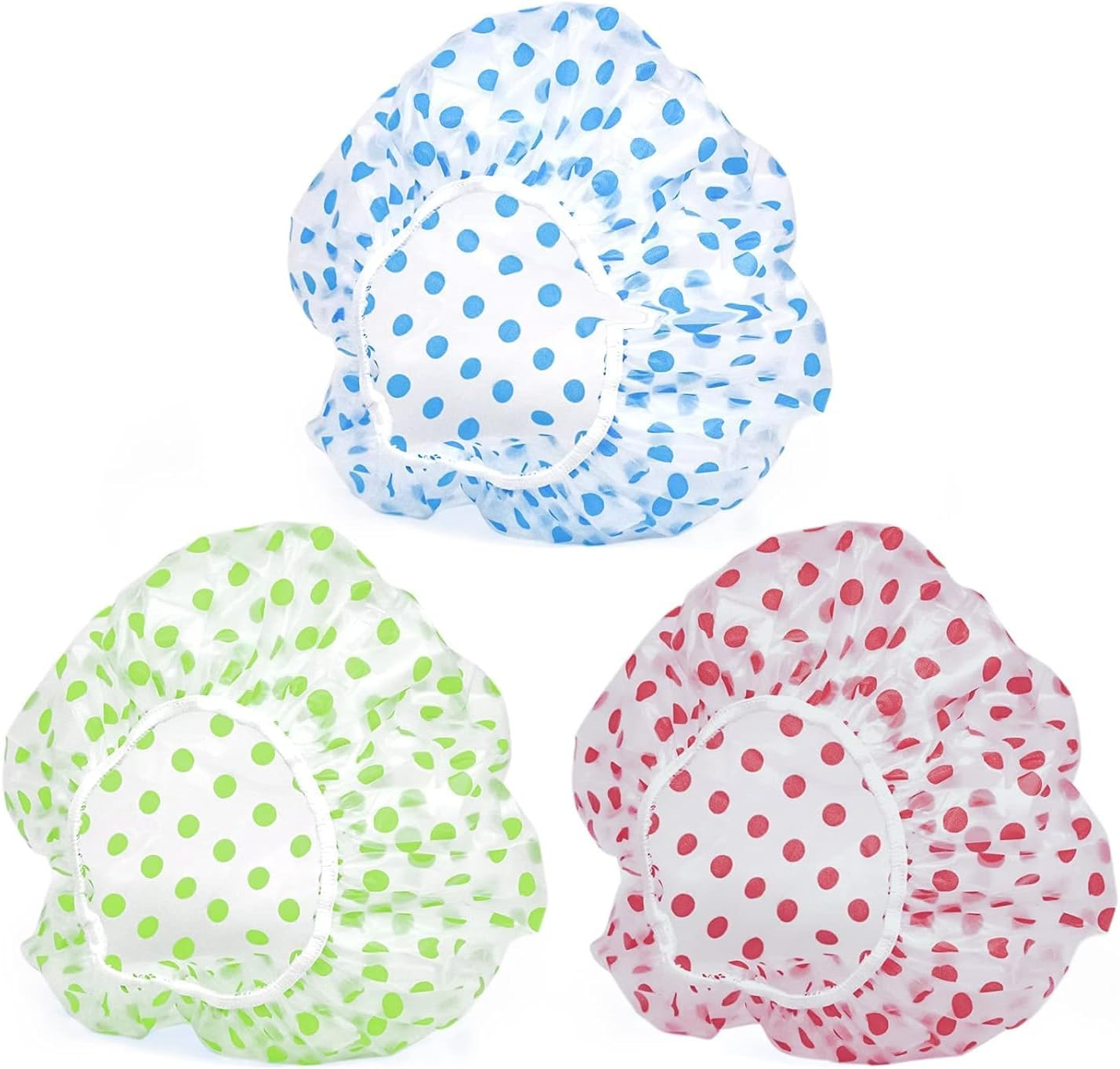 3-Pack Waterproof EVA Plastic Shower Caps,Reusable Elastic Bath Hair Hat for Shower, Spa, Face Care & Kitchen Use, Durable & Comfortable for Women & Salon