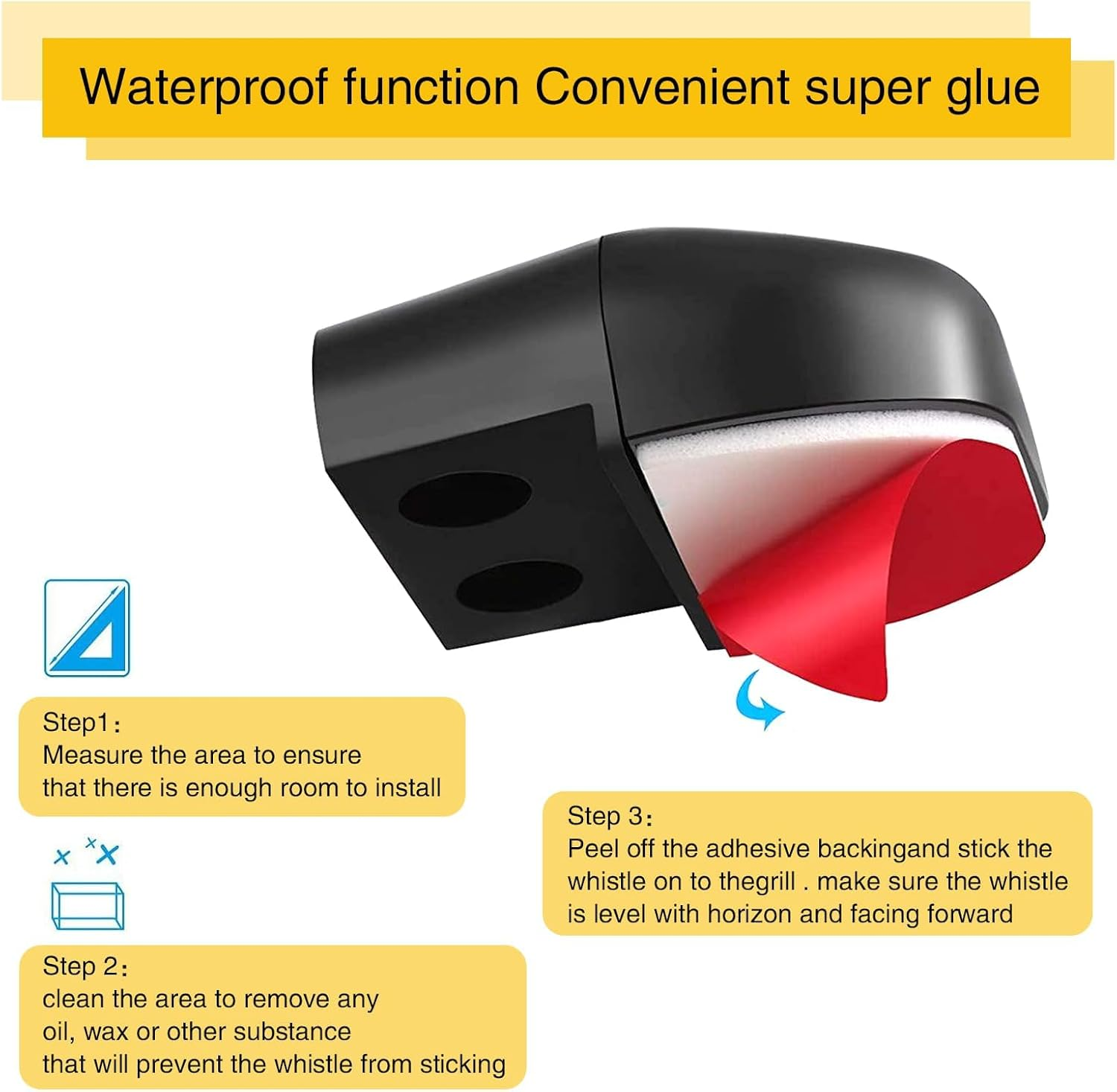 4 PCS Car Dual Hole Deer Repeller, 1.96" X 0.78" X 1.57" Self-Adhesive ABS Waterproof Dual Horn Deer Whistle, Universal Safety Auxiliary Accessory, Compatible with Most Car Models (Black) image number 3