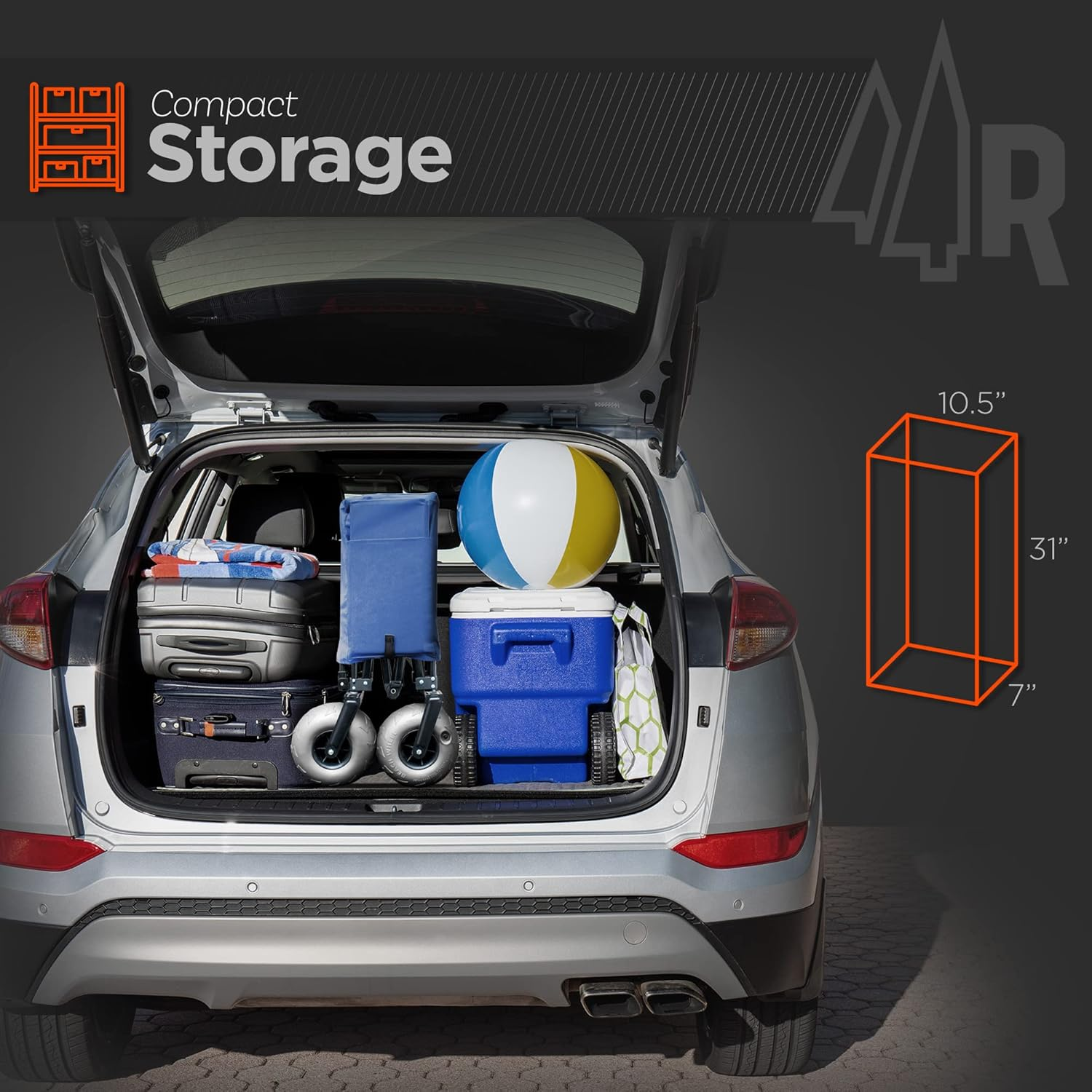 Beach Trolley Wagon with Big Wheels for Sand - All Terrain Steel Frame Utility Cart with 9" Pneumatic Tires, Collapsible Folding Design (Sand Warrior RX800) Navy Blue image number 3