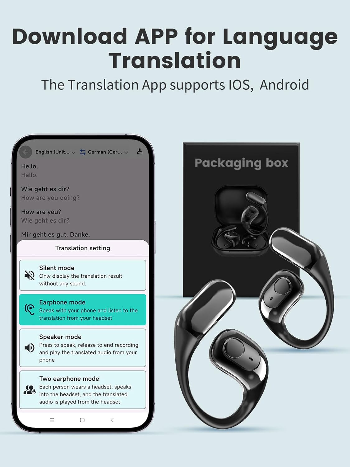 AI Translator Headphones, 144 Languages Real Time, Translation Headphones via Bluetooth 5.4, AI Headphones Translator with App, Real Time Translation Earbuds Supports Music and Answer Calls image number 6