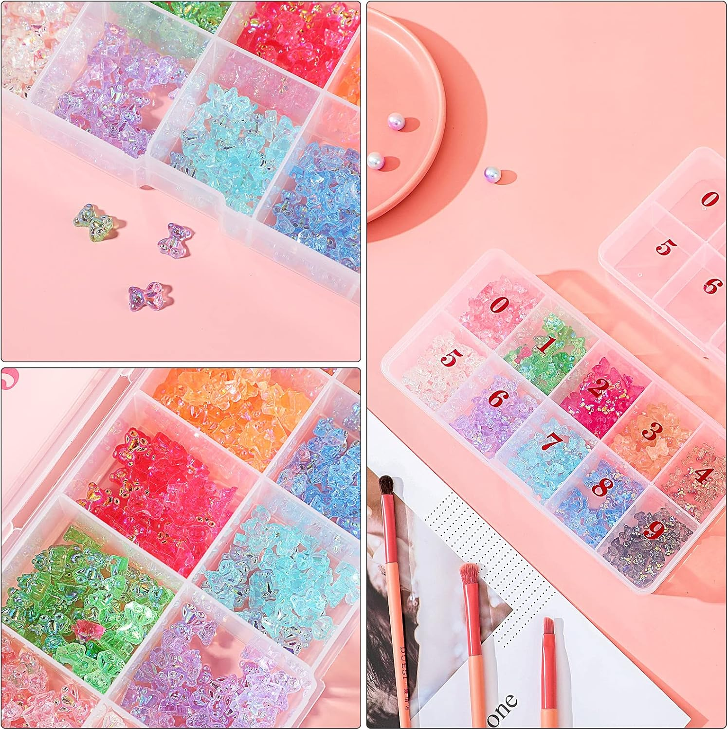 2 Pieces Nail Tip Box Empty False Nail Tips Organizer Box with 10 Number Spaces Storage Case Container Nails Plastic Grid Boxes for Fingernail Crystal Jewelry Accessories(White) - Clear image number 5