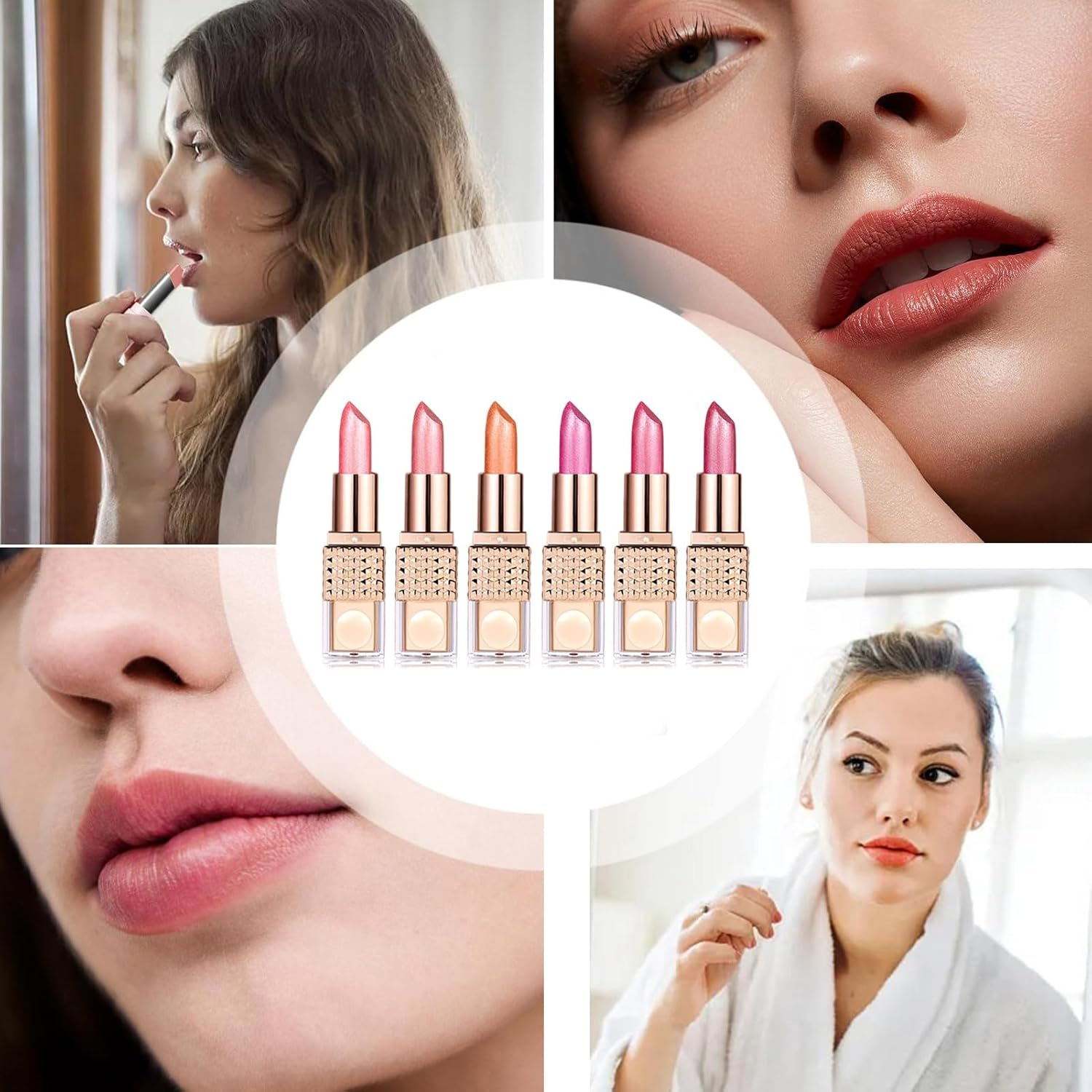 Shimmer Lipstick - Shimmer Matte Lipstick Set,Long-Lasting Hydrating Makeup Lip Sticks for Party Wedding Bridal Everyday Use by Girls and Women image number 6