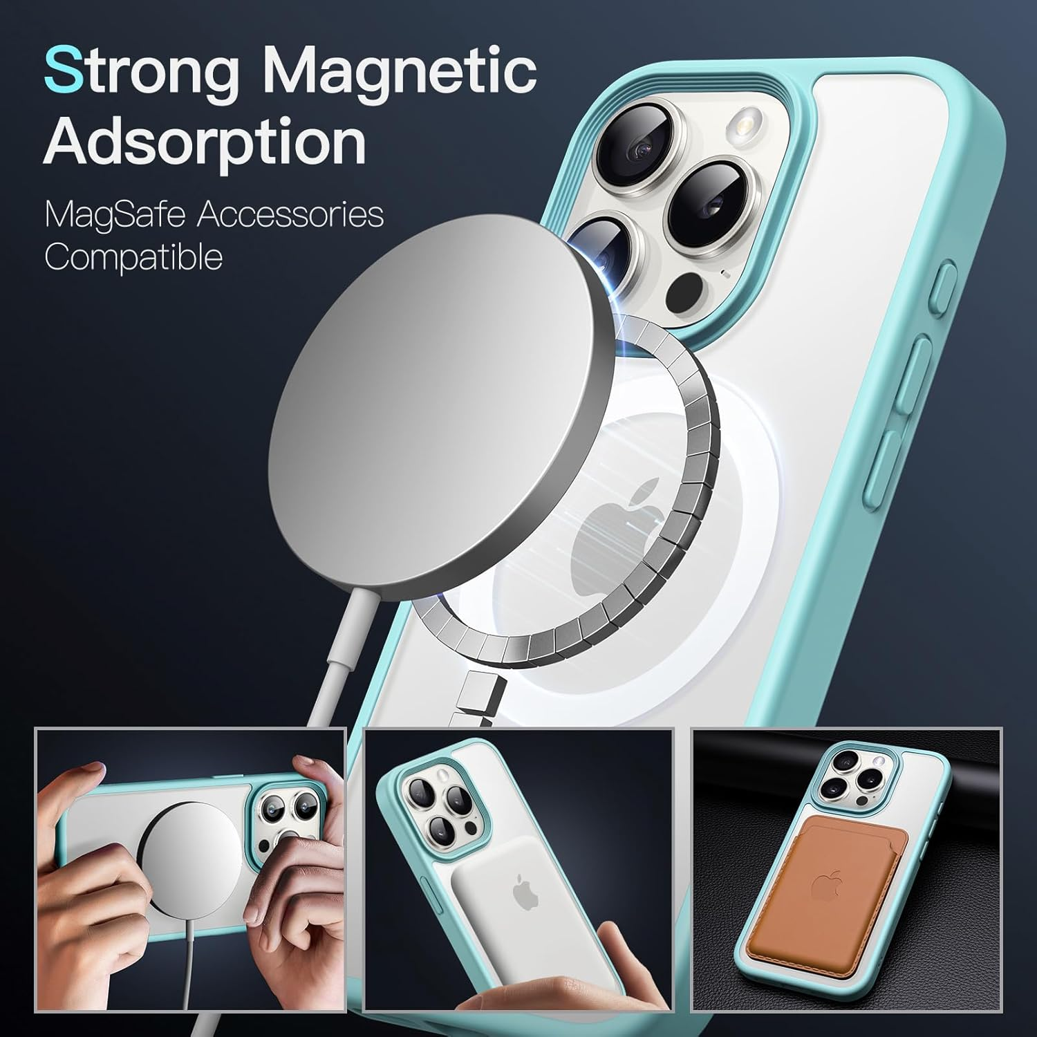 Jetech Magnetic Case for Iphone 15 Pro 6.1-Inch Compatible with Magsafe, Translucent Matte Back Slim Shockproof Phone Cover (Bright Blue) - Black image number 7