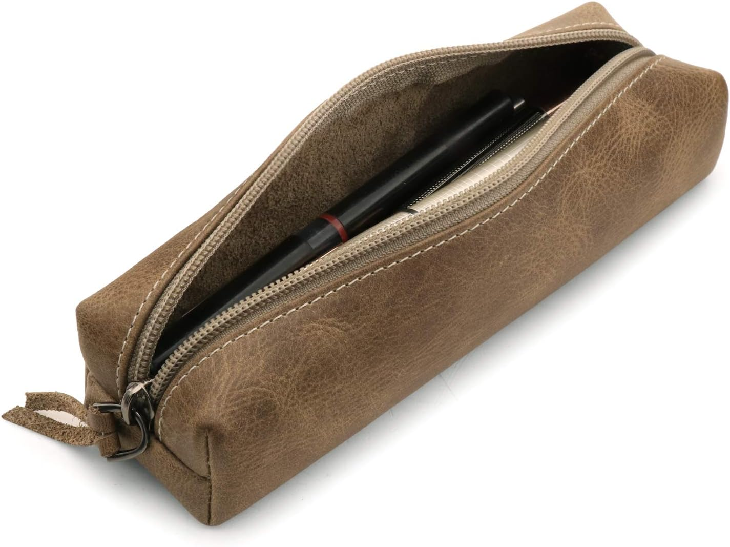 Otto Angelino Genuine Leather Zipper Pen, Pencil & Cosmetic Case(Mink) image number 2